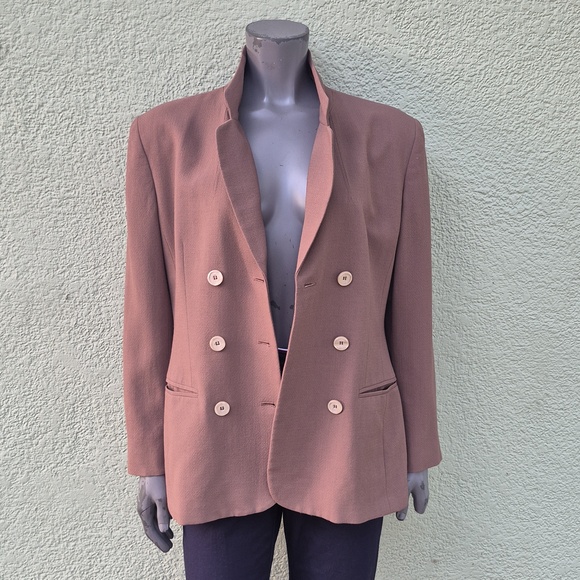 Liz Claiborne Petite Collection Ladies Brown Wool Blend Double Breasted Blazer